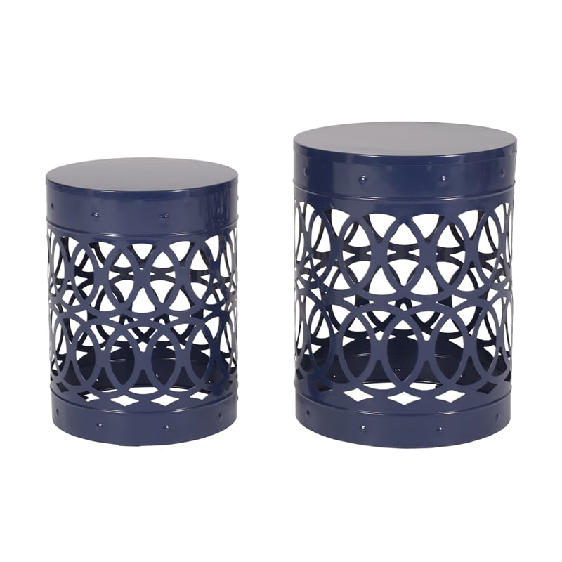 Set of 2 Outdoor Metal End Tables in Blue Durable  Stylish Design