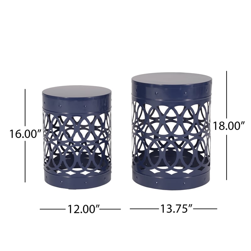 Set of 2 Outdoor Metal End Tables in Blue Durable  Stylish Design