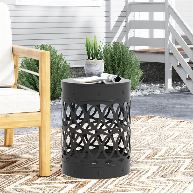 Outdoor Large End Table Black Color with Durable Iron Material Construction
