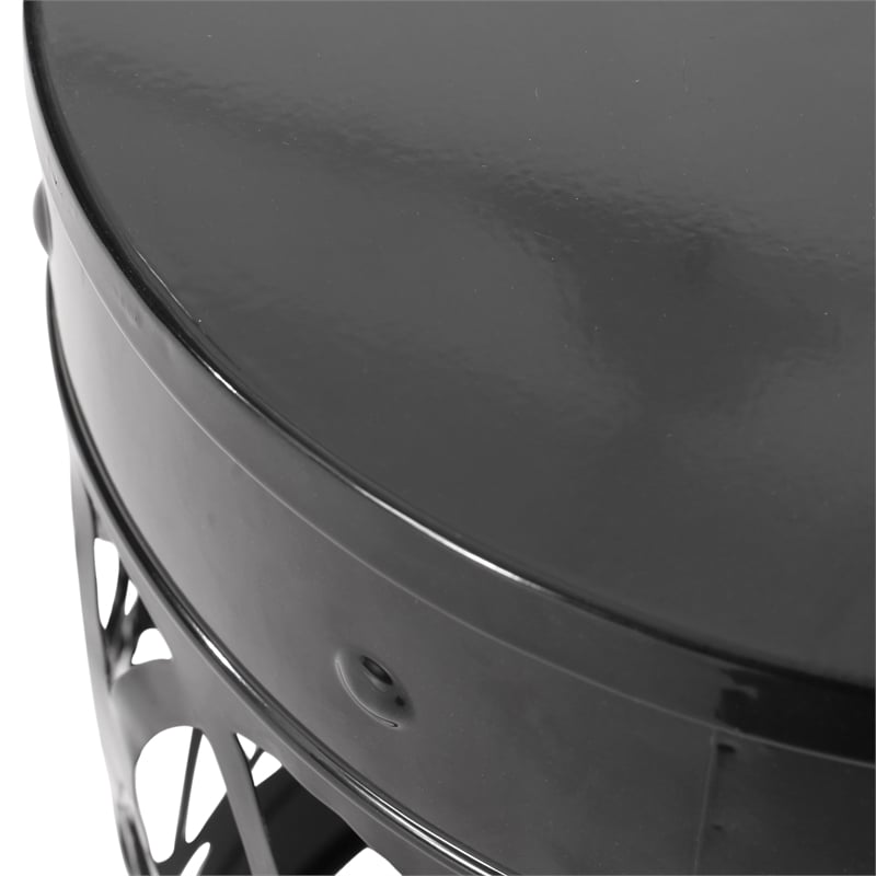 Outdoor Large End Table Black Color with Durable Iron Material Construction