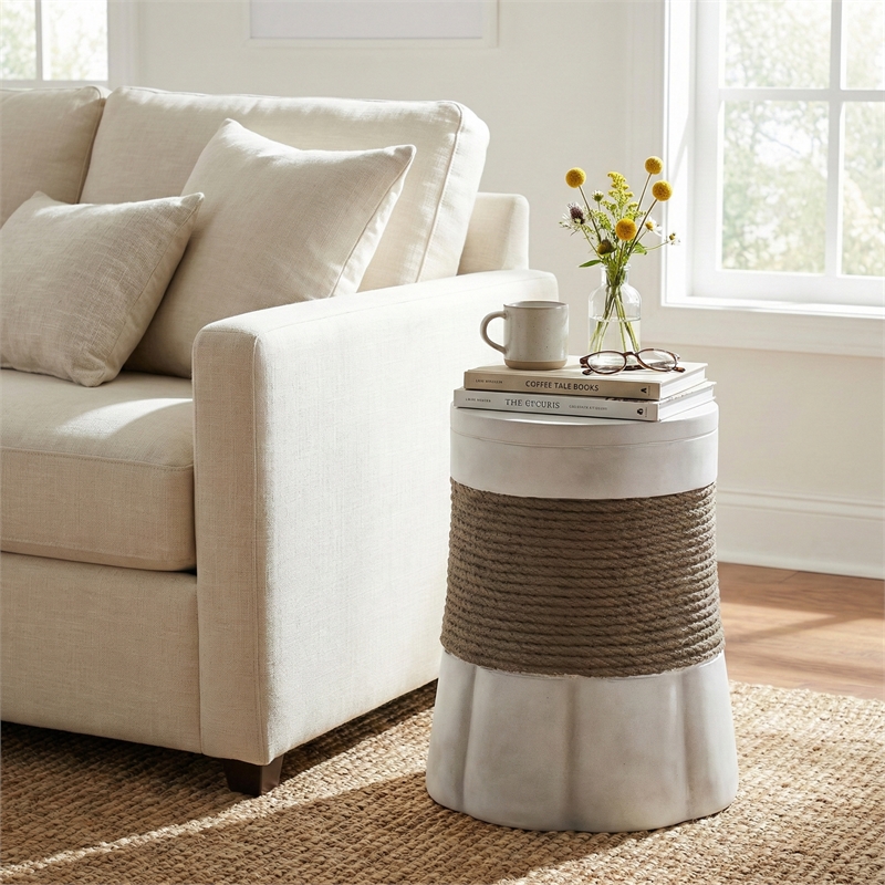 Retro Woven Rope Side Table  ceramic with Brown color
