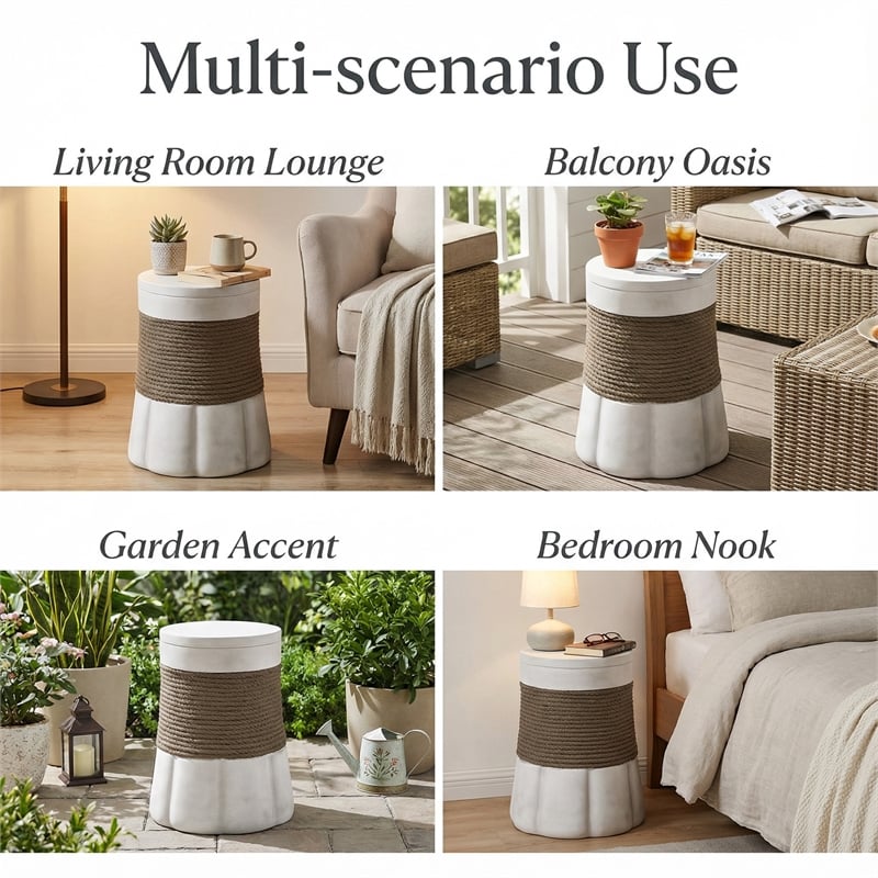 Retro Woven Rope Side Table  ceramic with Brown color
