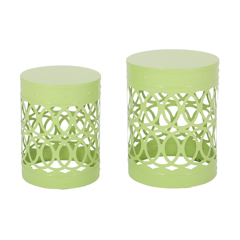 Outdoor Metal Set of 2 End Table  Metal  Black