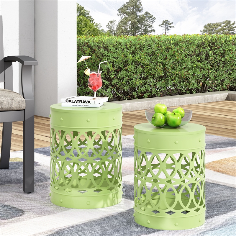 Outdoor Metal Set of 2 End Table  Metal  Black
