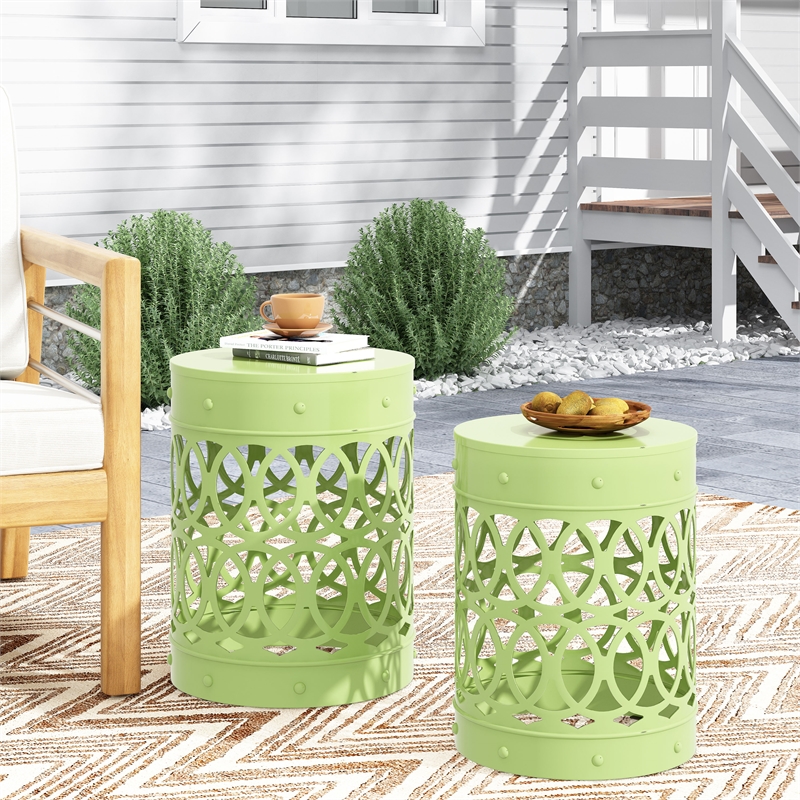 Outdoor Metal Set of 2 End Table  Metal  Black