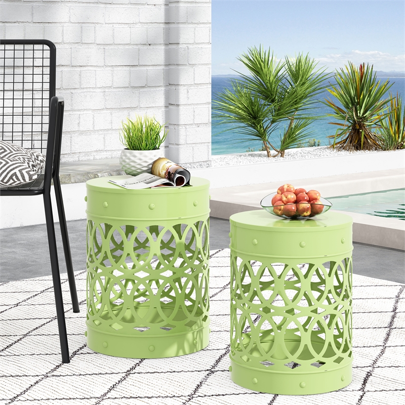 Outdoor Metal Set of 2 End Table  Metal  Black
