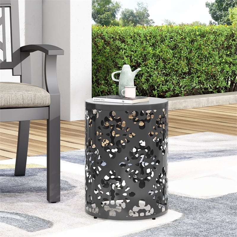 Outdoor Metal Large End Table Iron  Black