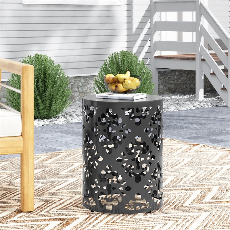 Outdoor Metal Large End Table Iron  Black