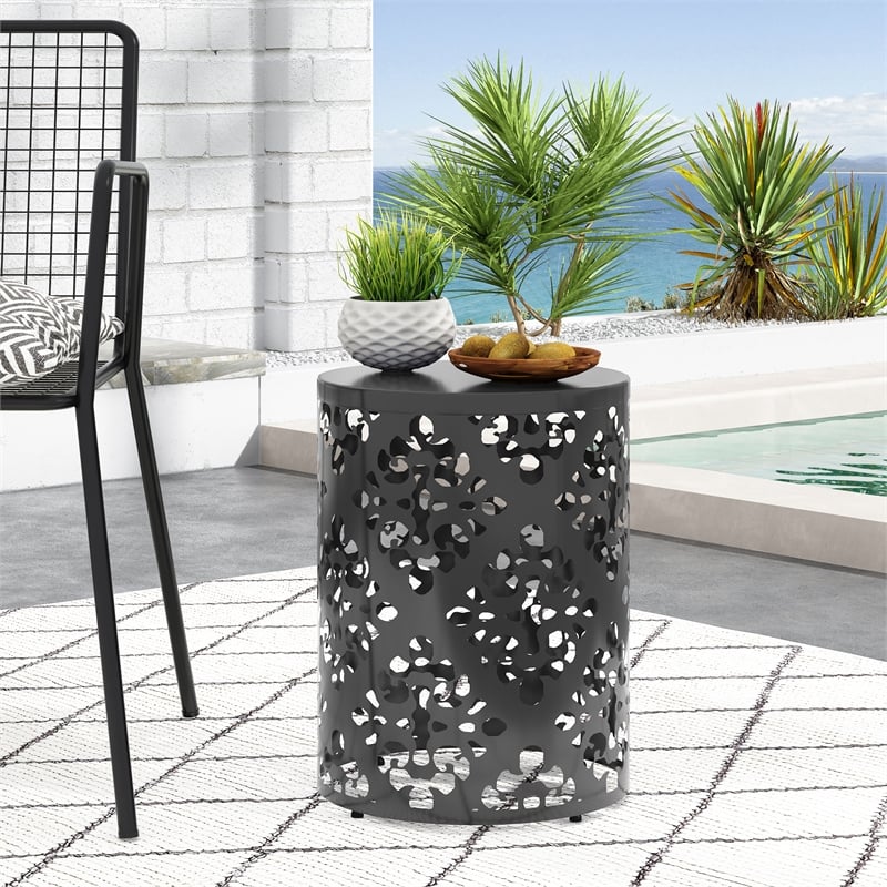 Outdoor Metal Large End Table Iron  Black