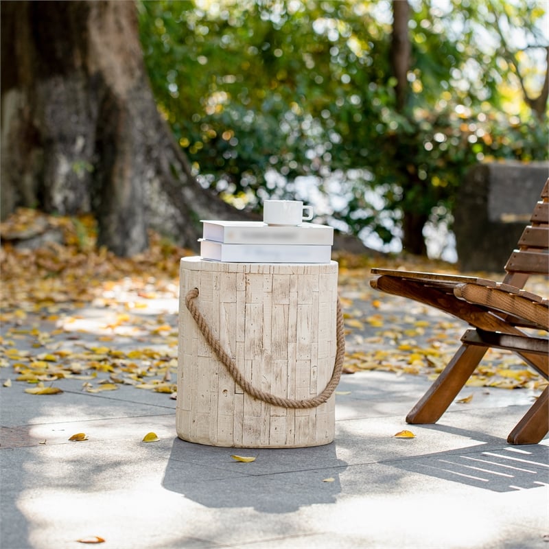 Rustic Outdoor Grain Side Table Ceramic Build in Brown Finish