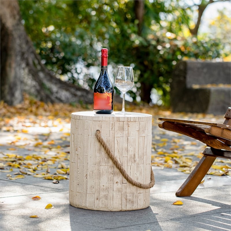 Rustic Outdoor Grain Side Table Ceramic Build in Brown Finish