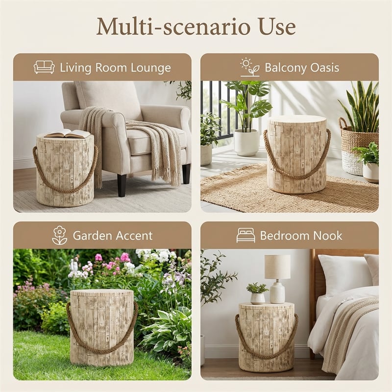 Rustic Outdoor Grain Side Table Ceramic Build in Brown Finish