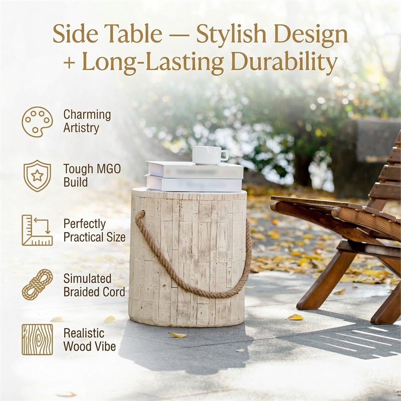 Rustic Outdoor Grain Side Table Ceramic Build in Brown Finish