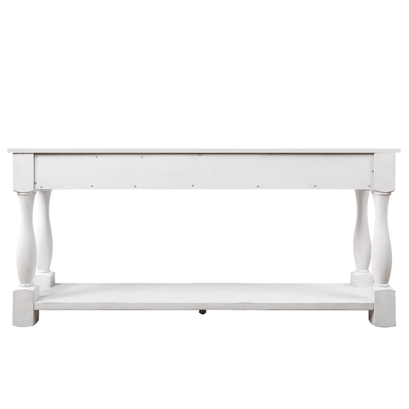 63 White Pine Wood Console Table with 3 Drawers and Bottom Shelf