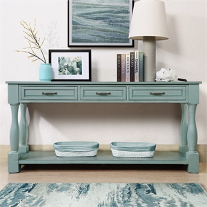 Blue 63 Pine Wood Console Table with 3 Drawers and Shelf for Entryway Sofa