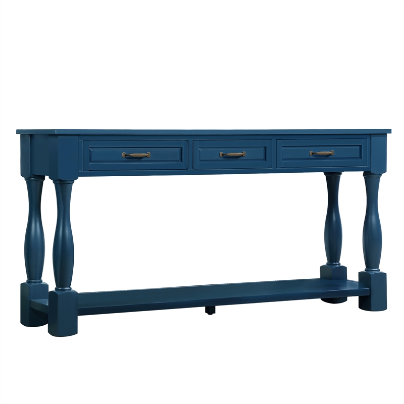 Navy 63 Pine Wood Console Table with 3 Drawers and Shelf for Entryway Sofa