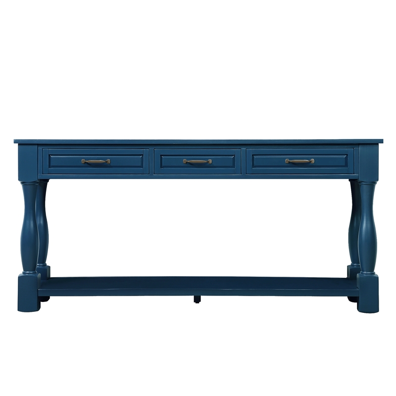 Navy 63 Pine Wood Console Table with 3 Drawers and Shelf for Entryway Sofa
