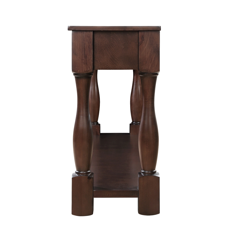 Light Espresso 63 Pine Wood Console Table with 3 Drawers and Shelf for Entryway