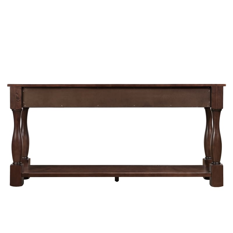 Light Espresso 63 Pine Wood Console Table with 3 Drawers and Shelf for Entryway