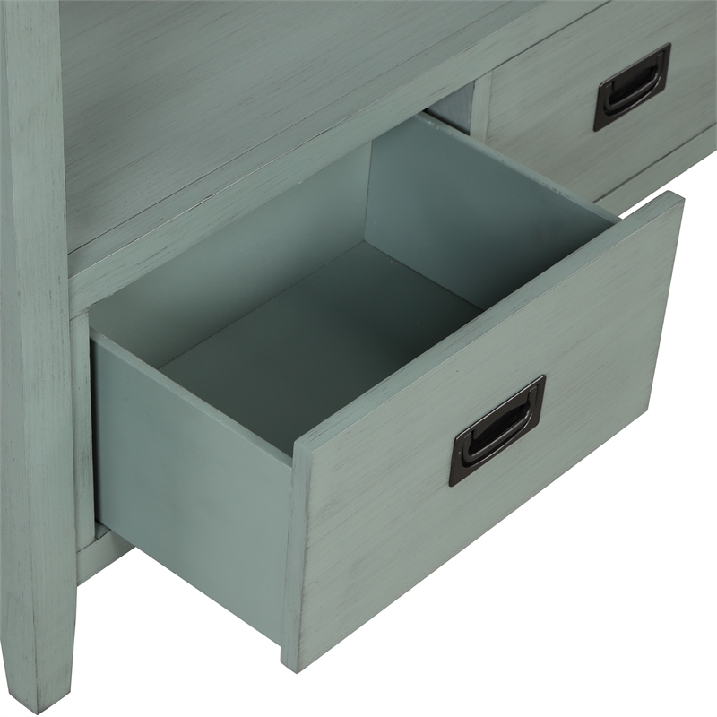 Blue 36 Pine Wood Farmhouse Console Table with 4 Drawers and Storage Shelf