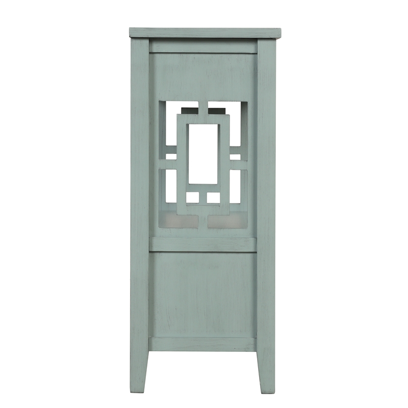 Blue 36 Pine Wood Farmhouse Console Table with 4 Drawers and Storage Shelf