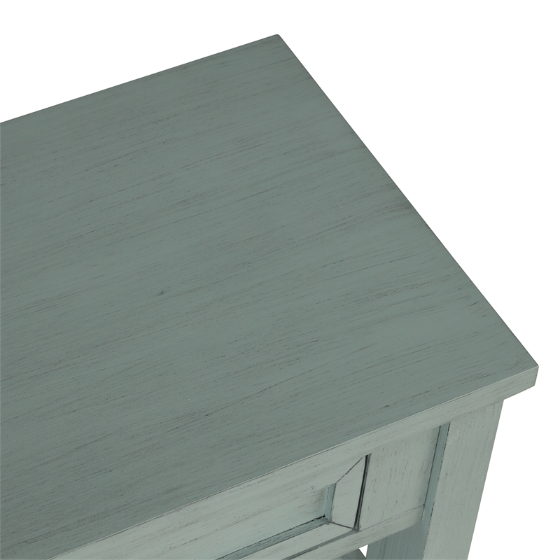 Blue 36 Pine Wood Farmhouse Console Table with 4 Drawers and Storage Shelf