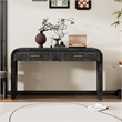 Black Solid Wood Retro Console Table with 2 Drawers and Open Shelf