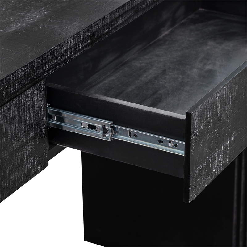 Black Solid Wood Retro Console Table with 2 Drawers and Open Shelf