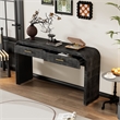 Black Solid Wood Retro Console Table with 2 Drawers and Open Shelf