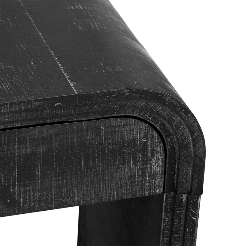Black Solid Wood Retro Console Table with 2 Drawers and Open Shelf