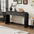 Black Solid Wood Retro Console Table with 2 Drawers and Open Shelf