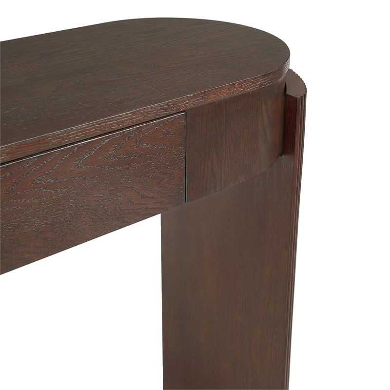 Espresso Solid Wood Entryway Table with Oval Fluted Design and 2 Drawers