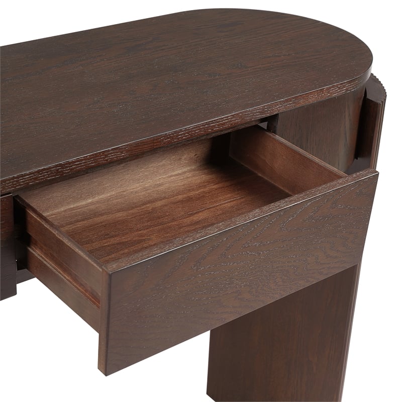 Espresso Solid Wood Entryway Table with Oval Fluted Design and 2 Drawers