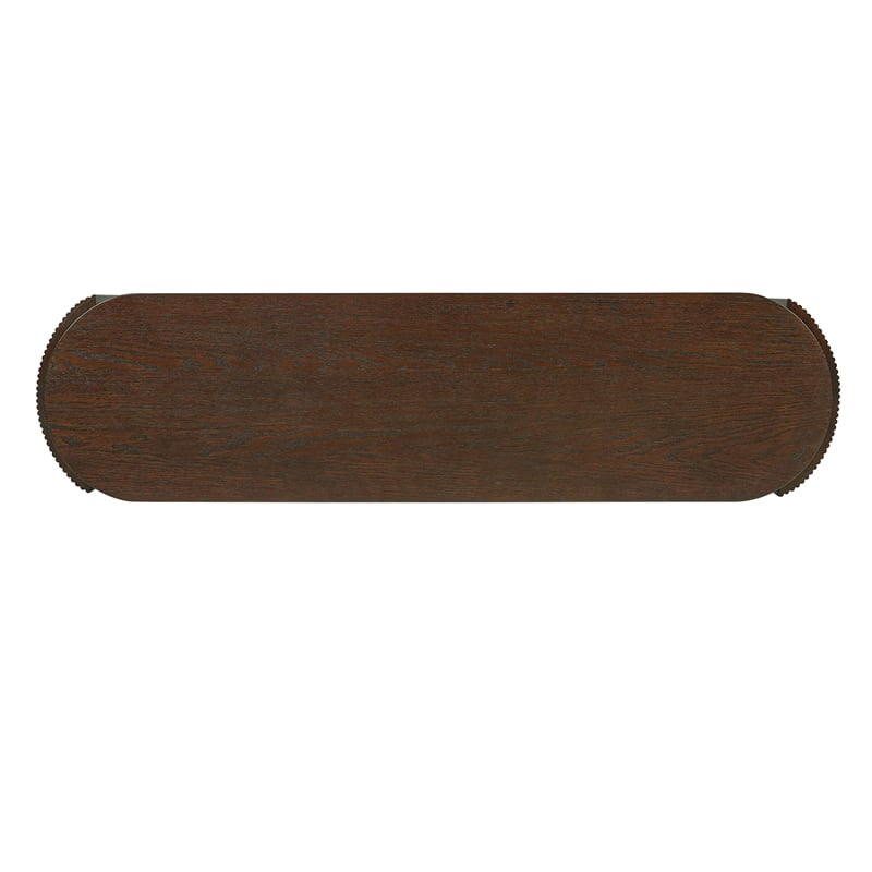 Espresso Solid Wood Entryway Table with Oval Fluted Design and 2 Drawers