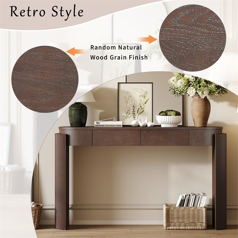 Espresso Solid Wood Entryway Table with Oval Fluted Design and 2 Drawers