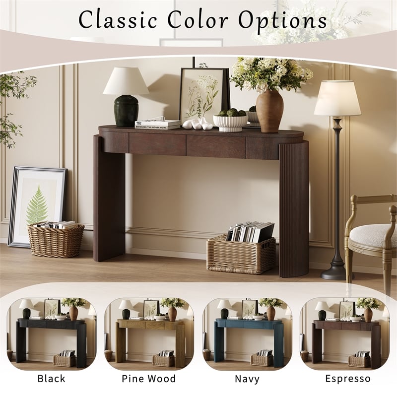 Espresso Solid Wood Entryway Table with Oval Fluted Design and 2 Drawers