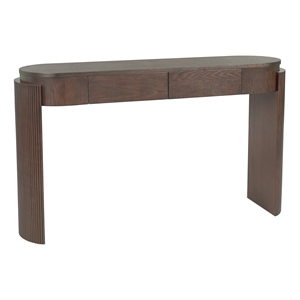 Espresso Solid Wood Entryway Table with Oval Fluted Design and 2 Drawers