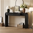 Black Solid Wood Oval Console Table with Fluted Design and 2 Drawers