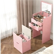 Pink Wooden 3 in 1 Dressing Table Set with LED Mirror and Storage Stool