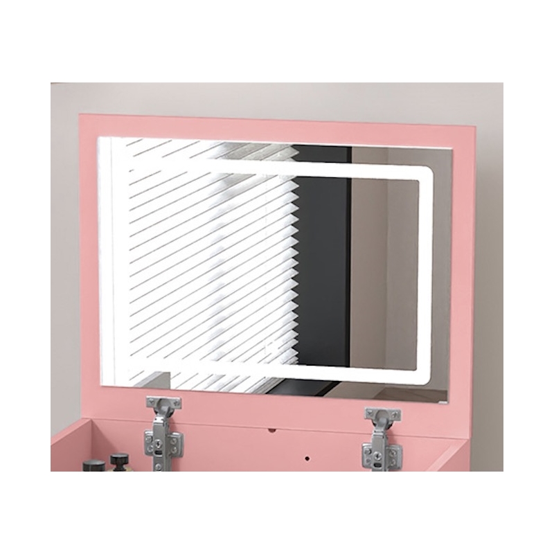 Pink Wooden 3 in 1 Dressing Table Set with LED Mirror and Storage Stool