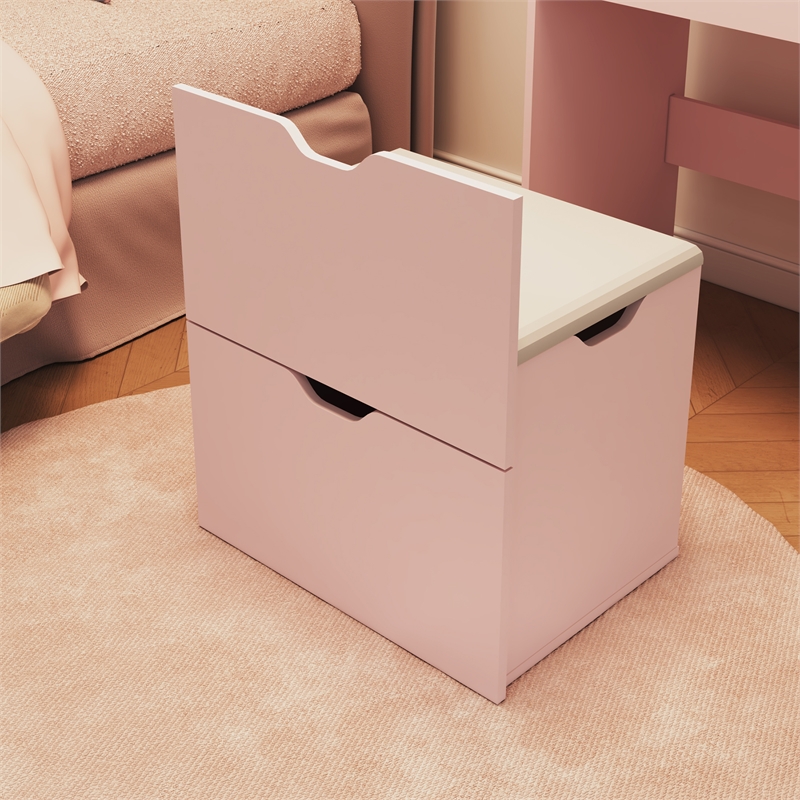 Pink Wooden 3 in 1 Dressing Table Set with LED Mirror and Storage Stool