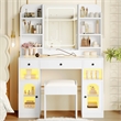 43.2 MDF Vanity Desk with LED Mirror  RGB Cabinets and Stool White