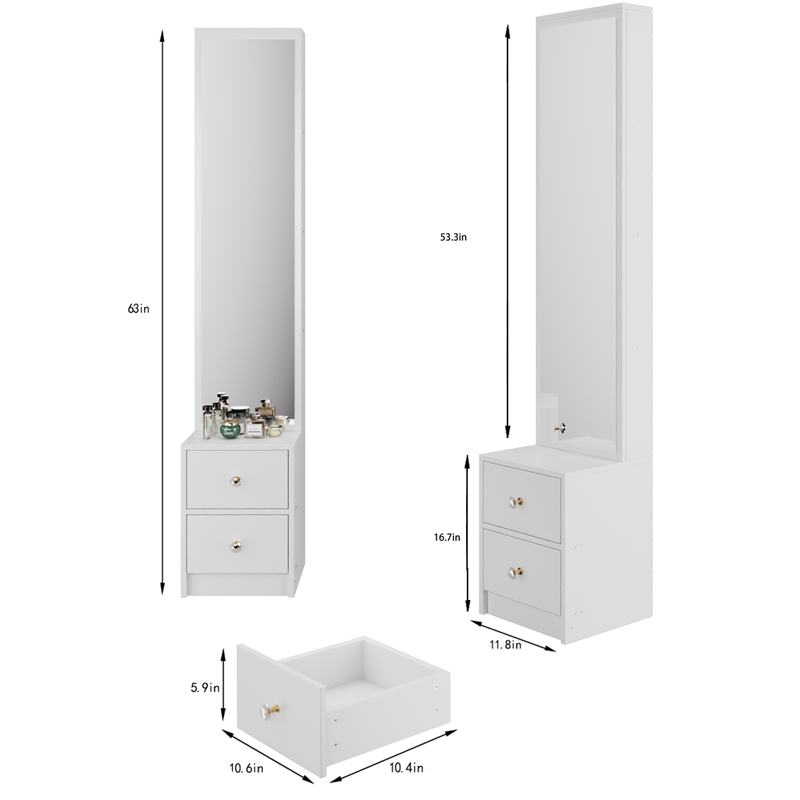 White MDF Extra Large Full Body Mirror & Jewelry Cabinet Storage Organizer