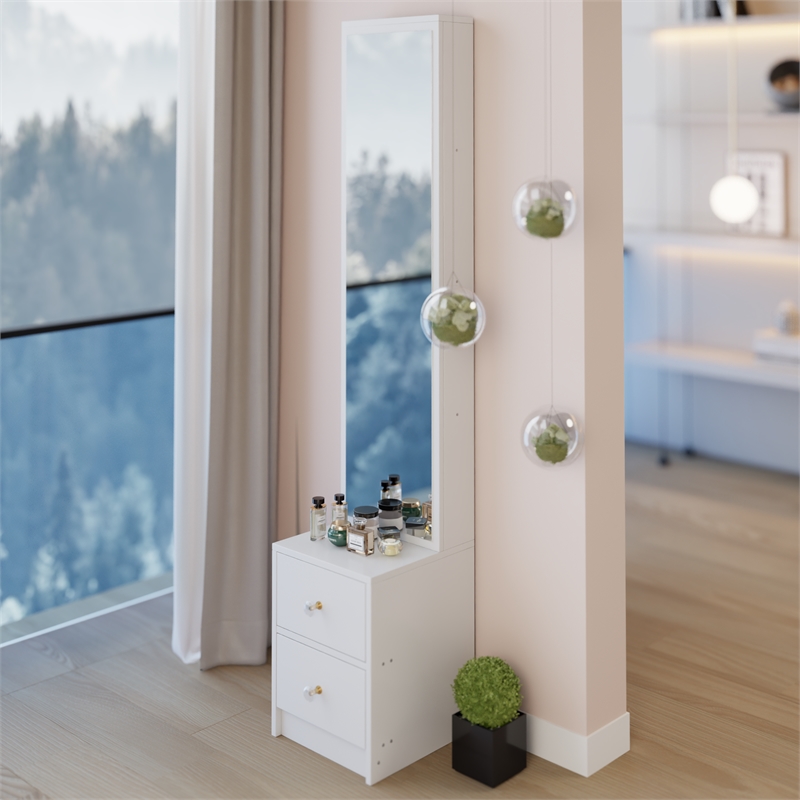 White MDF Extra Large Full Body Mirror & Jewelry Cabinet Storage Organizer