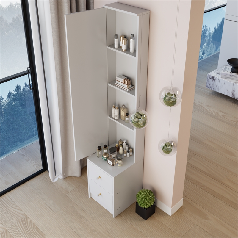 White MDF Extra Large Full Body Mirror & Jewelry Cabinet Storage Organizer