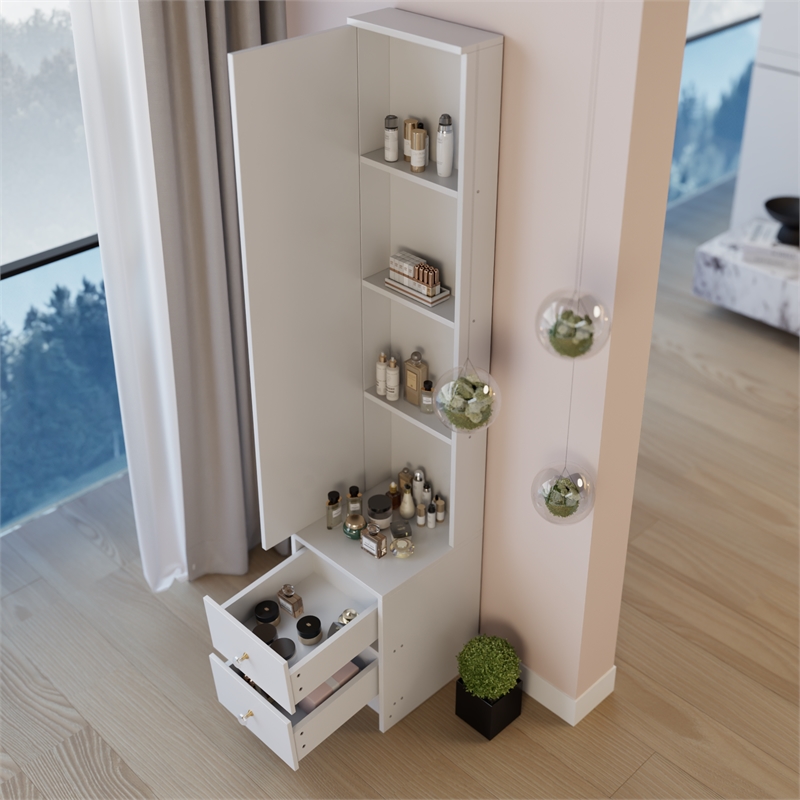 White MDF Extra Large Full Body Mirror & Jewelry Cabinet Storage Organizer