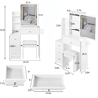White MDF 29.2 Vanity Table Set with LED Mirror Power Station & Stool