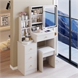 White MDF 29.2 Vanity Table Set with LED Mirror Power Station & Stool