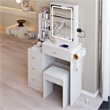 White MDF 29.2 Vanity Table Set with LED Mirror Power Station & Stool