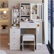 White MDF 29.2 Vanity Table Set with LED Mirror Power Station & Stool
